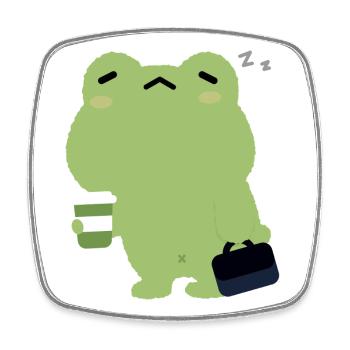 Grenouille fatiguée avec café et mallette - Magnet carré - blanc - Devant