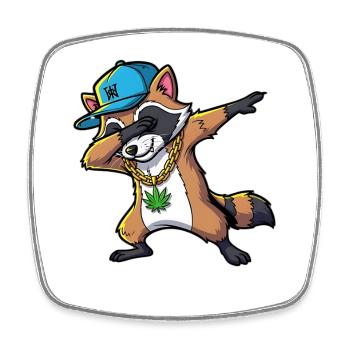 Dabbing Waschbär mit Hanfblatt - Viereckiger Kühlschrankmagnet - Weiß - Vorne