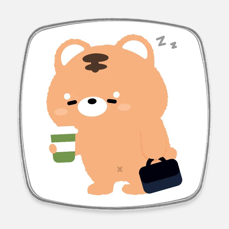 Kawaii Tiger mit Kaffeetasse - Viereckiger Kühlschrankmagnet - Weiß