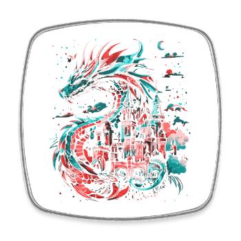 Château du Dragon Fantasy Mythologie Magique Créature - Magnet carré - blanc - Devant