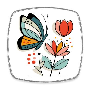 Butterfly flies to flowers - Square fridge magnet - white - Front
