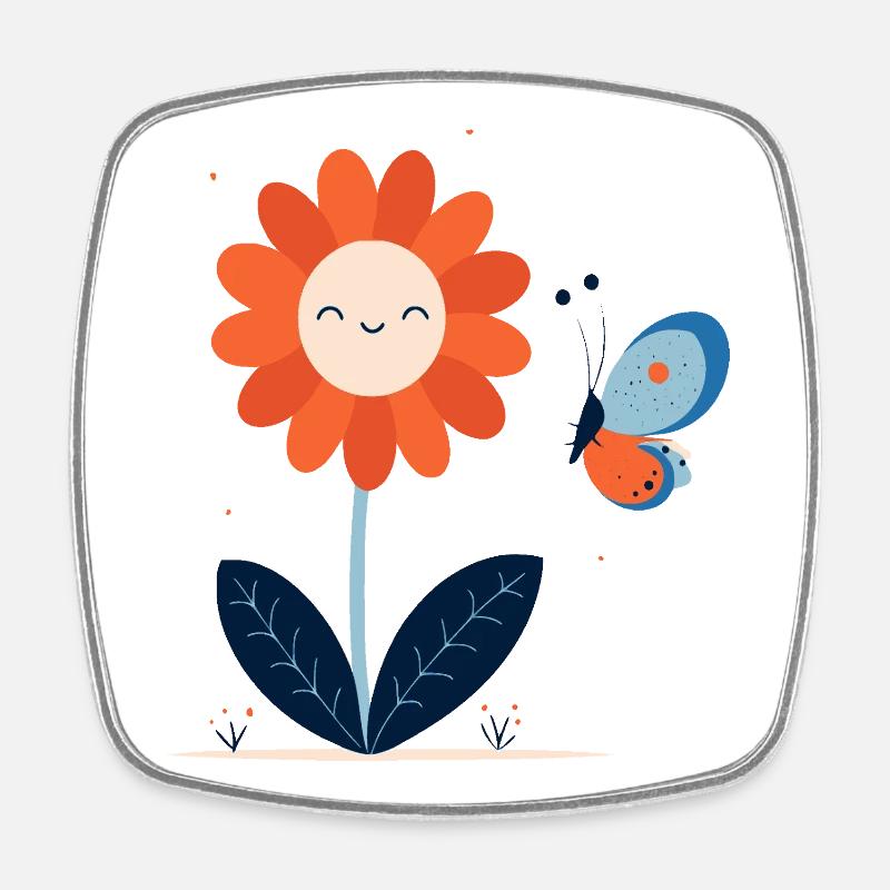 Laughing Flower with Butterfly - Square fridge magnet - white