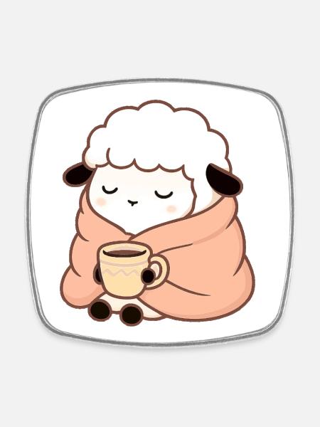 Sheep with Tea – Calm Illustration - Square fridge magnet - white