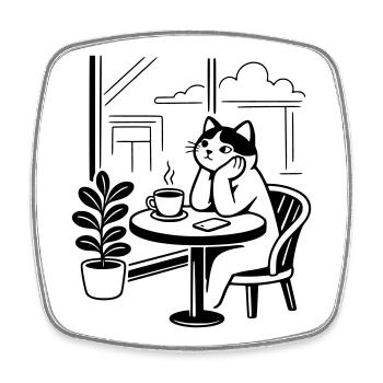 Nachdenkliche Katze Café - Viereckiger Kühlschrankmagnet - Weiß - Vorne
