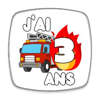Ich bin 3 Jahre alt, Feuerwehrauto-Spaß - Viereckiger Kühlschrankmagnet - Weiß - Vorne