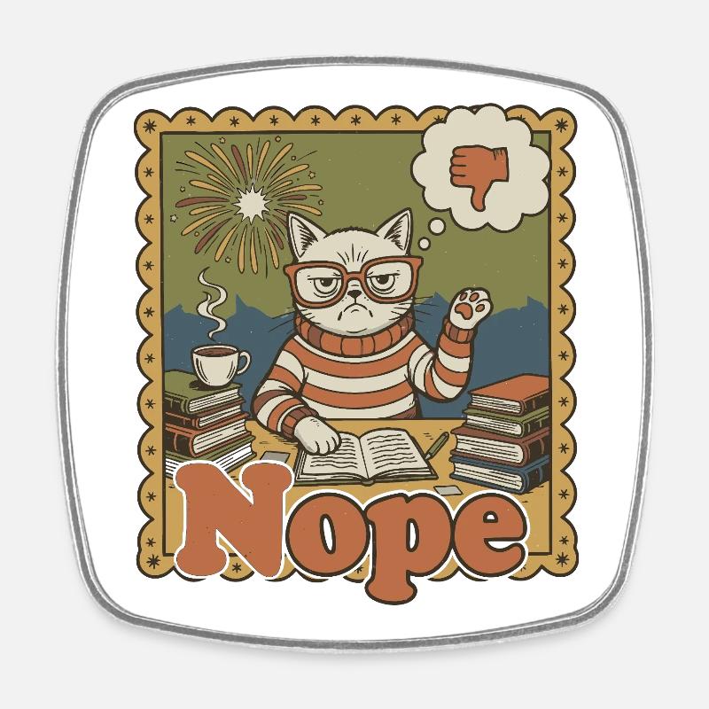 Nein Katze: Retro Nerd Schreibtischkunst - Viereckiger Kühlschrankmagnet - Weiß