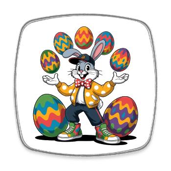 Bunter Osterhase mit farbigen Eiern - Viereckiger Kühlschrankmagnet - Weiß - Vorne