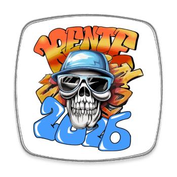 Skull Pensioner 2026 Graffiti Néon Pop Art - Magnet carré - blanc - Devant