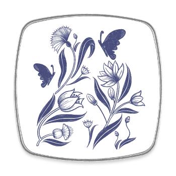 Motif floral bleu dans le style d’art populaire - Magnet carré - blanc - Devant