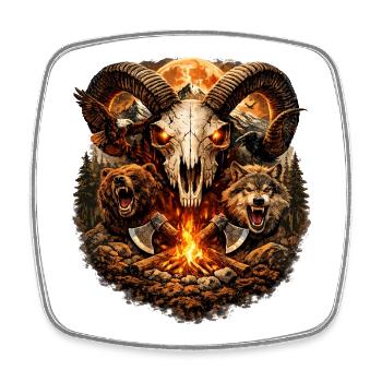 Firehorn Skull in Wolf Pack - Square fridge magnet - white - Front