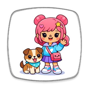Cute Toka girl - Aesthetic Gamer Girl and Pup - Square fridge magnet - white - Front