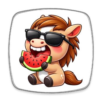Cooles Pferd mit Melone Sommer Sonne Reiten - Viereckiger Kühlschrankmagnet - Weiß - Vorne