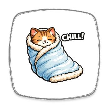 Kuschelkatze in Winterdecke - Viereckiger Kühlschrankmagnet - Weiß - Vorne