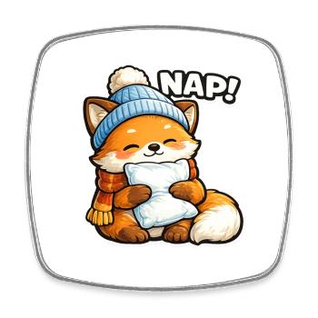 Winter cuddle fox with hat - Square fridge magnet - white - Front