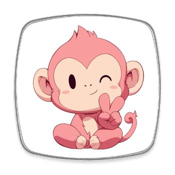 Little Pink Monkey Peace - Square fridge magnet - white - Front