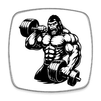 Muscular gorilla doing bodybuilding - Square fridge magnet - white - Front