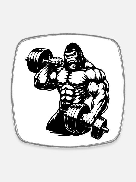 gorille musclé qui fait de la musculation - Magnet carré - blanc