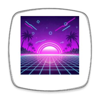 Neon Retro Sunset Grid - Viereckiger Kühlschrankmagnet - Weiß - Vorne