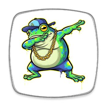 Green Street Frog with Gold Chain Dabbing - Square fridge magnet - white - Front