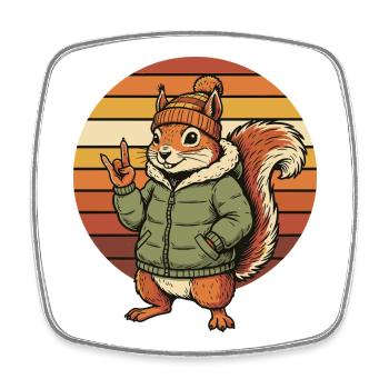 Cooles Eichhörnchen - Winter Retro Design - Viereckiger Kühlschrankmagnet - Weiß - Vorne