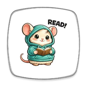 Reading mouse in hoodie - Square fridge magnet - white - Front