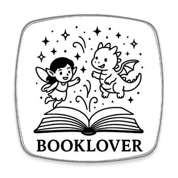 Booklover Fantasy T-Shirt – Sweet Fairy & Dragon from - Square fridge magnet - white - Front