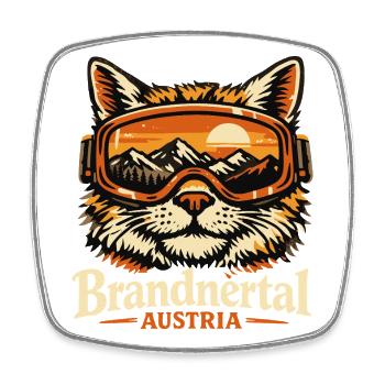Katze Skibrille Retro Panorama lustig Geschenk - Viereckiger Kühlschrankmagnet - Weiß - Vorne