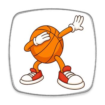 Mascotte de basket-ball couvrant le visage - Magnet carré - blanc - Devant