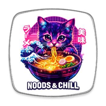 Ramen Noodles Cat Lover Retro Kawaii Cats - Square fridge magnet - white - Front
