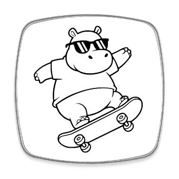 Cooler Skater Nilpferd Skateboard Outline - Viereckiger Kühlschrankmagnet - Weiß - Vorne