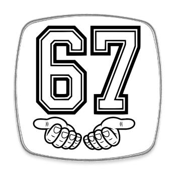 SIX SEVEN – 67 Nummer Meme im Retro Look - Viereckiger Kühlschrankmagnet - Weiß - Vorne