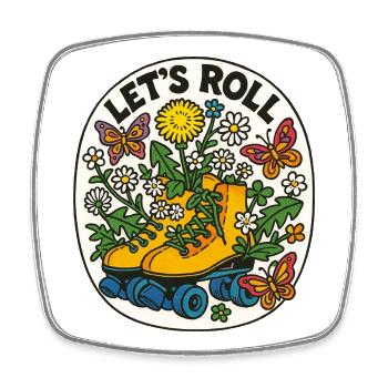 Lasst uns Floral Roller rollen - Viereckiger Kühlschrankmagnet - Weiß - Vorne