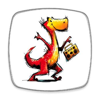Cool Music Dino with Retro Boombox - Square fridge magnet - white - Front