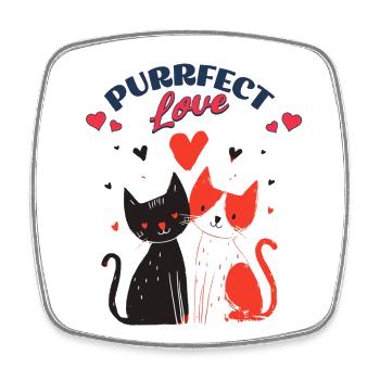 Cat love duo with hearts - Square fridge magnet - white - Front