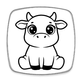 Cute Calf Baby Cow Sitting Kawaii - Square fridge magnet - white - Front