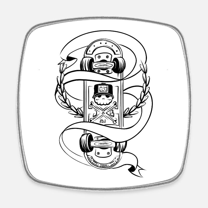 Badge de laurier en forme de crâne à roulettes - Magnet carré - blanc