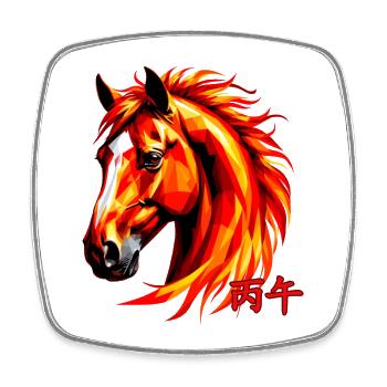 Blazing Horse Zodiac Polygon Art - Viereckiger Kühlschrankmagnet - Weiß - Vorne