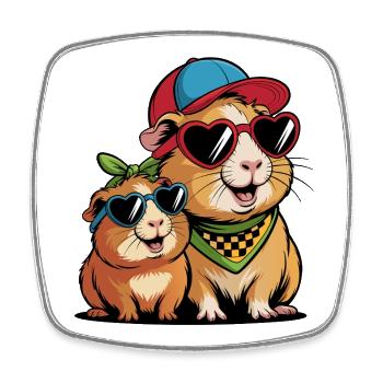 Cute Guinea Pig Friends – Funny Animal Motif - Square fridge magnet - white - Front