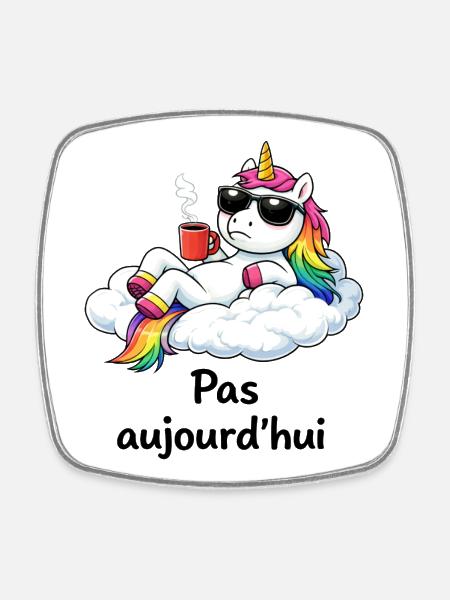 Relaxed unicorn and relaxed/funny/cute humor - Square fridge magnet - white