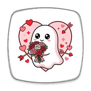 Cute Spooky Ghost Valentine Rose Heart - Square fridge magnet - white - Front