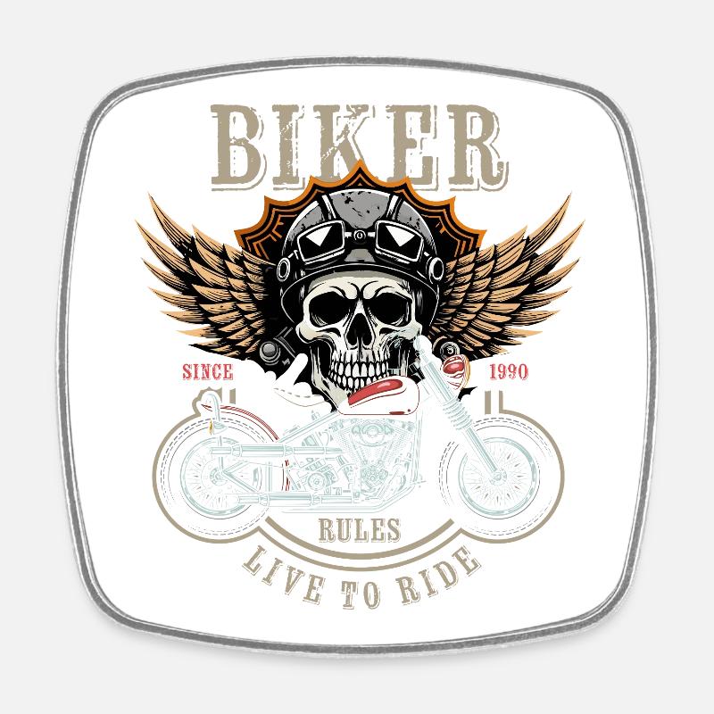 Biker Rules - Since 1990 - Live to Ride - Square fridge magnet - white