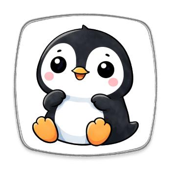 Cute Penguin Cartoon Water Lily Laughing Joy - Square fridge magnet - white - Front