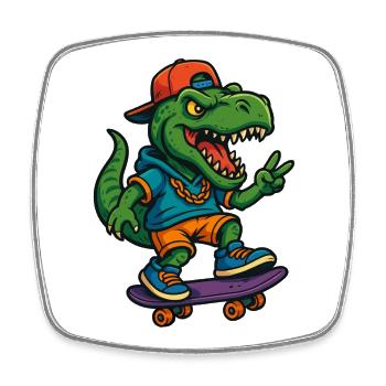 T-Rex Street Skater  - Viereckiger Kühlschrankmagnet - Weiß - Vorne