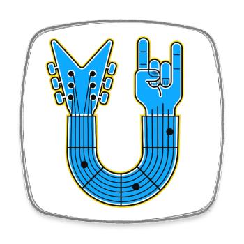Blue U-Shape Guitar with Rock Hand - Square fridge magnet - white - Front
