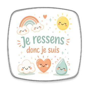 Je ressens donc je suis – T-shirt enfant émotions - Magnet carré - blanc - Devant