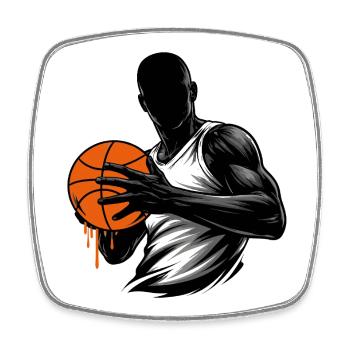 Basketball Spieler mit Ball  - Viereckiger Kühlschrankmagnet - Weiß - Vorne