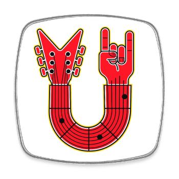 Red U-Shape Guitar with Finger Horns Hand - Square fridge magnet - white - Front
