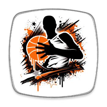 Joueur de basket avec balle - Magnet carré - blanc - Devant
