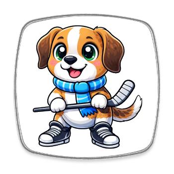Süßer Beagle Eishockeyspieler Cartoon Kinder Sport - Square fridge magnet - white - Front