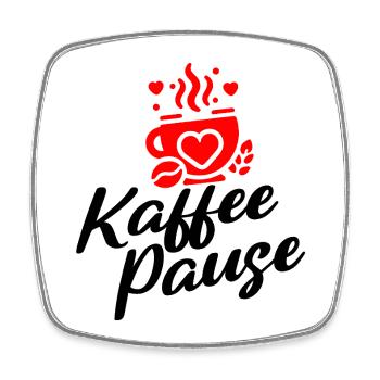 Kaffee Pause - Kaffeebecher mit Herzmotiv - Viereckiger Kühlschrankmagnet - Weiß - Vorne